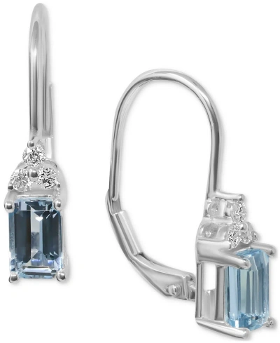 Macy's Aquamarine (1-1/5 Ct. T.w.) & Diamond (1/8 Ct. T.w.) Leverback Drop Earrings In 14k White Gold