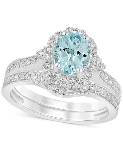 Macy's Aquamarine (1-1/8 Ct. T.w.) & Diamond (1/2 Ct. T.w.) Bridal Set In 14k White Gold