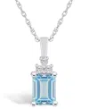 Macy's Aquamarine (1-3/8 Ct. T.w.) And Diamond (1/10 Ct. T.w.) Pendant Necklace In 14k White Gold In Aquamarine