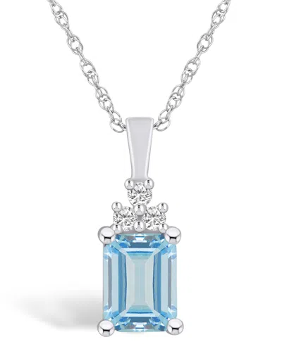 Macy's Aquamarine (1-3/8 Ct. T.w.) And Diamond (1/10 Ct. T.w.) Pendant Necklace In 14k White Gold