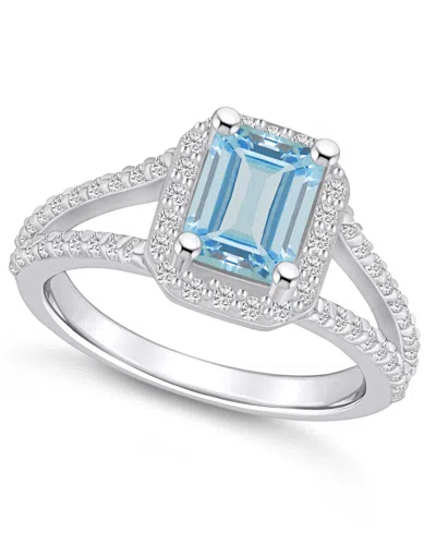 Macy's Aquamarine (1-3/8 Ct. T.w.) And Diamond (1/2 Ct. T.w.) Halo Ring In 14k White Gold