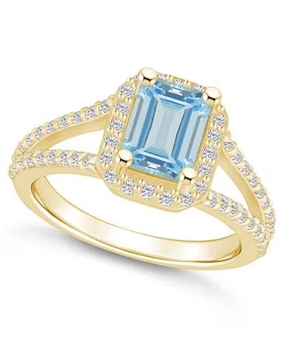Macy's Aquamarine (1-3/8 Ct. T.w.) And Diamond (1/2 Ct. T.w.) Halo Ring In 14k Yellow Gold