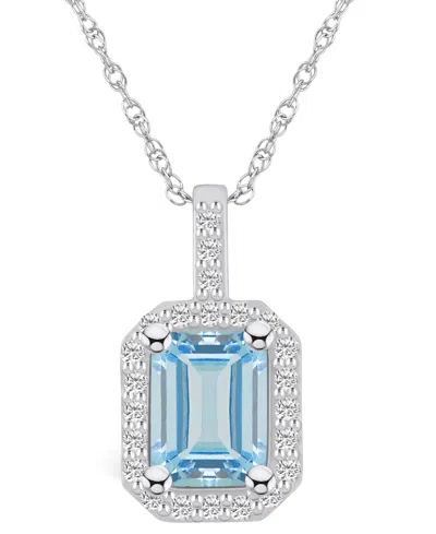 Macy's Aquamarine (1-3/8 Ct. T.w.) And Diamond (1/4 Ct. T.w.) Halo Pendant Necklace In 14k White Gold