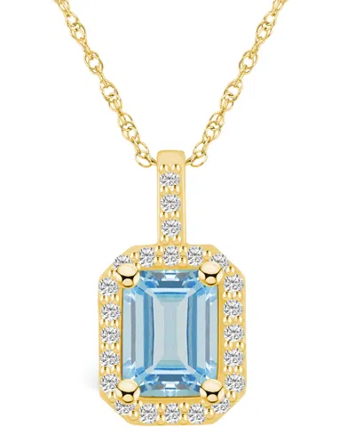 Macy's Aquamarine (1-3/8 Ct. T.w.) And Diamond (1/4 Ct. T.w.) Halo Pendant Necklace In 14k Yellow Gold