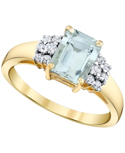 Macy's Aquamarine (1-5/8 Ct. T.w.) & Diamond (1/5 Ct. T.w.) Ring In 14k Yellow Gold In Blue