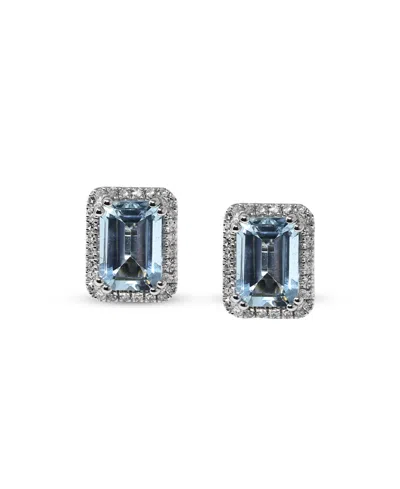 Macy's Aquamarine (1-5/8 Ct. T.w.) & Diamond (1/6 Ct. T.w.) Stud Earrings In 14k White Gold In Blue