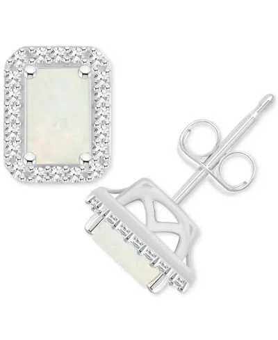 Macy's Aquamarine (1 Ct. T.w.) & Diamond (1/5 Ct. T.w.) Stud Earrings In Sterling Silver (also In Opal)