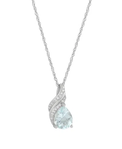 Macy's Aquamarine (1-1/3 Ct. T.w.) & Diamond Accent Pendant Necklace In Sterling Silver In Metallic