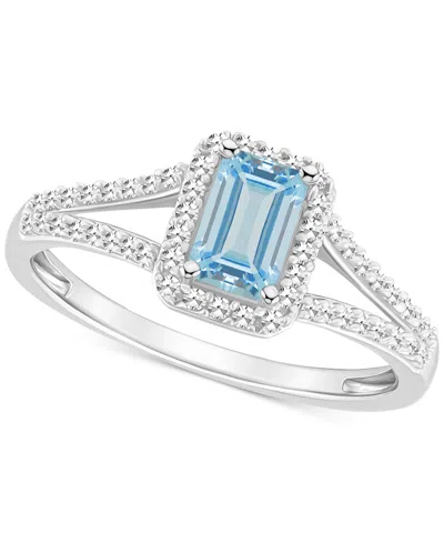 Macy's Aquamarine (1/2 Ct. T.w.) & Diamond (1/4 Ct. T.w.) Split Shank Ring In Sterling Silver (also In Opal