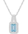 Macy's Aquamarine (1/2 Ct. T.w.) & Diamond (1/8 Ct. T.w.) Halo 18" Pendant Necklace In Sterling Silver (als In Aquamarine