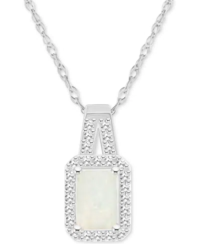 Macy's Aquamarine (1/2 Ct. T.w.) & Diamond (1/8 Ct. T.w.) Halo 18" Pendant Necklace In Sterling Silver (als In Opal