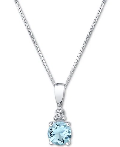 Macy's Aquamarine (1/3 Ct. T.w.) & Diamond Accent 18" Pendant Necklace In 14k White Gold
