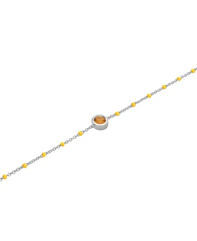 Macy's Aquamarine (1/5 Ct. T.w.) & Enamel Bead Link Bracelet In Sterling Silver (also In Additional Gemston In Citrine