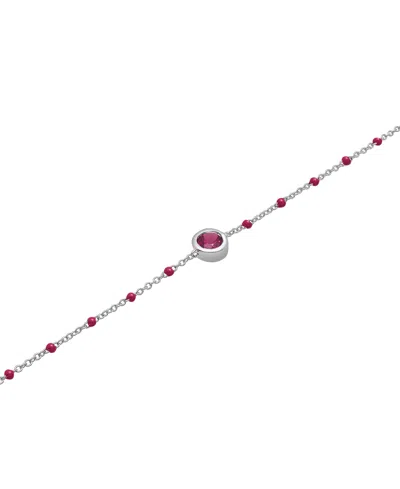Macy's Aquamarine (1/5 Ct. T.w.) & Enamel Bead Link Bracelet In Sterling Silver (also In Additional Gemston In Rhodolite