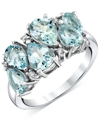 Macy's Aquamarine (2-3/4 Ct. T.w.) & Diamond Accent Pear Cluster Ring In 10k White Gold