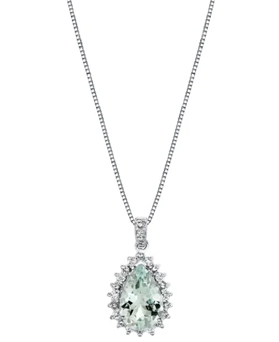Macy's Aquamarine (2-3/8 Ct. T.w.) & Diamond (1/5 Ct. T.w.) Pear Shaped Pendant 18" Necklace In Sterling Si