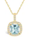 Macy's Aquamarine (2 Ct. T.w.) And Diamond (1/2 Ct. T.w.) Halo Pendant Necklace In 14k Yellow Gold In Aquamarine