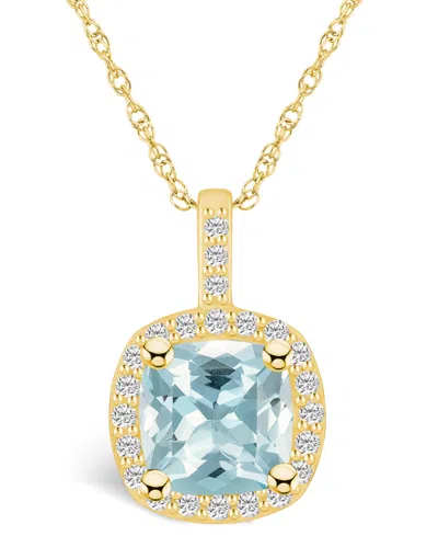 Macy's Aquamarine (2 Ct. T.w.) And Diamond (1/2 Ct. T.w.) Halo Pendant Necklace In 14k Yellow Gold