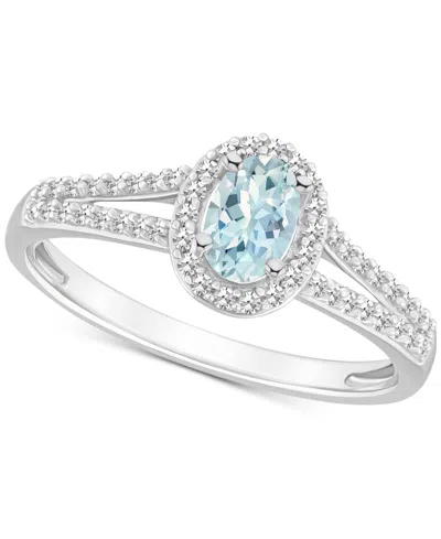 Macy's Aquamarine (2/5 Ct. T.w.) & Diamond (1/4 Ct. T.w.) Oval Halo Ring In Sterling Silver (also In Opal)