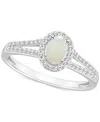 Macy's Aquamarine (2/5 Ct. T.w.) & Diamond (1/4 Ct. T.w.) Oval Halo Ring In Sterling Silver (also In Opal) In Opal