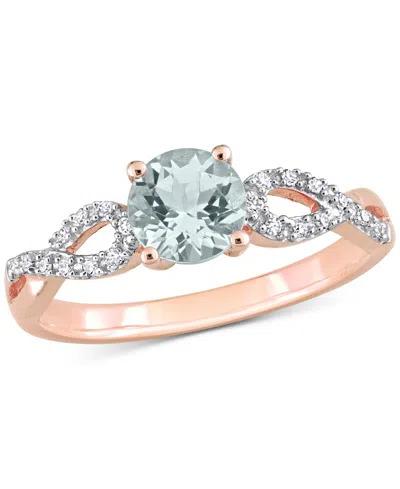 Macy's Aquamarine (3/4 Ct. T.w.) & Diamond (1/10 Ct. T.w.) Infinity Ring In 10k Rose Gold