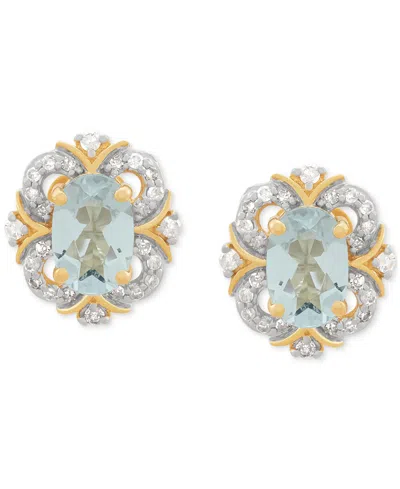 Macy's Aquamarine (3/4 Ct. T.w.) & Diamond (1/8 Ct. T.w.) Fancy Halo Stud Earrings In 14k Gold