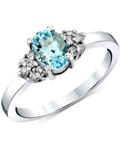 Macy's Aquamarine (3/4 Ct. T.w.) & Diamond (1/8 Ct. T.w.) Oval Cluster Ring In 14k White Gold