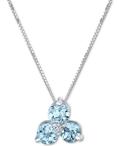 Macy's Aquamarine (3/4 Ct. T.w.) & Diamond Accent Flower 18" Pendant Necklace In 14k White Gold