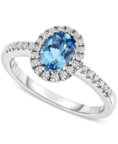 Macy's Aquamarine (5/8 Ct. T.w.) & Diamond (1/5 Ct. T.w.) Halo Ring In 14k White Gold In Blue