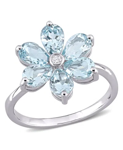 Macy's Aquamarine And Diamond Accent Floral Ring