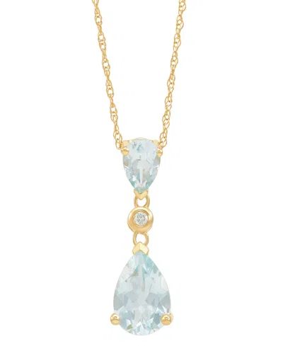 Macy's Aquamarine Pear (1-1/2 Ct. T.w.) & Diamond Accent Pendant Necklace In 14k Yellow Gold, 18"