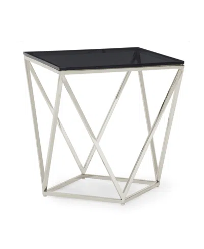 Macy's Aria 22" Smoked Glass And Polished Stainless Steel End Table In Pol Stainless Steel,smoked Glass