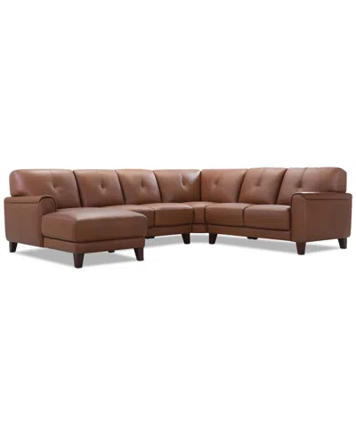 Macy's Ashlinn 4-pc. Leather Chaise Sectional, Exclusively At  In Brown