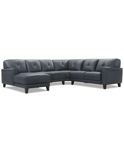 Macy's Ashlinn 4-pc. Leather Chaise Sectional, Exclusively At  In Blue