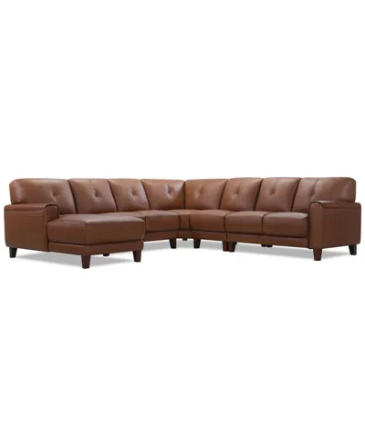 Macy's Ashlinn 5-pc. Leather Chaise Sectional, Exclusively At  In Brown