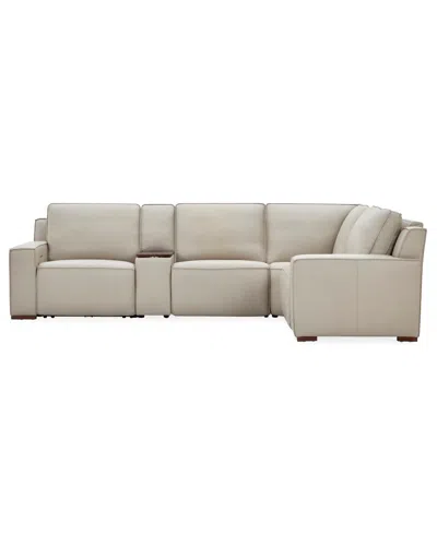 Macy's Aspen 2pm 5-piece Leather Sectional Sofa Set (laf Recliner, Raf Recliner, Armless Chair, Console, Co In Gray