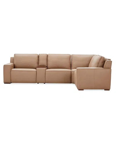 Macy's Aspen 2pm 5-piece Leather Sectional Sofa Set (laf Recliner, Raf Recliner, Armless Chair, Console, Co In Brown