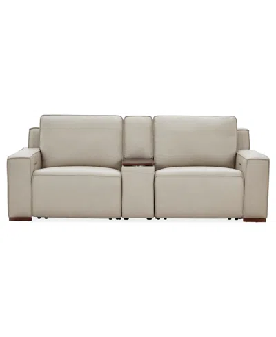 Macy's Aspen 3 Pm 3-piece Leather Sofa Set (laf Recliner, Raf Recliner, Console),  Exclusive In Neutral