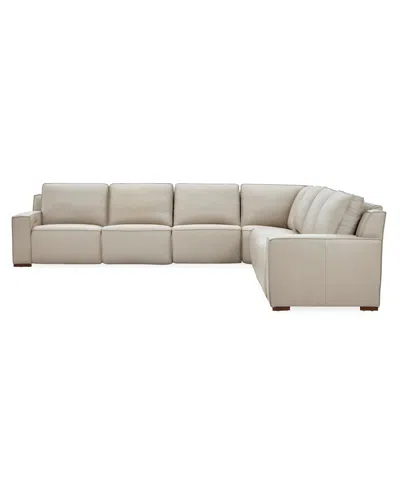 Macy's Aspen 3 Pm 5-piece Leather L Sectional Sofa Set (laf Recliner, Raf Recliner, 2 Power Armless Recline In Brown