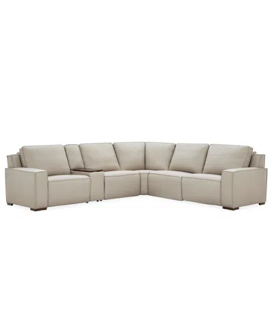 Macy's Aspen 3 Pm 6-piece Leather L Sectional Sofa Set (laf Recliner, Raf Recliner, Console, Corner, Armles In Gray