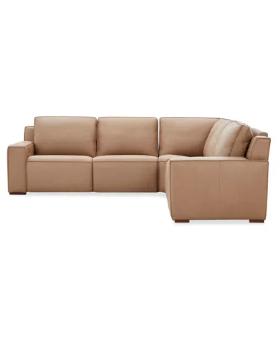Macy's Aspen 3pm 5-piece Leather Sectional Sofa Set (laf Recliner, Raf Recliner, 2 Armless Recliner, Corner In Brown