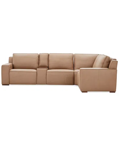 Macy's Aspen 3pm 5-piece Leather Sectional Sofa Set (laf Recliner, Raf Recliner, Armless Recliner, Console, In Brown