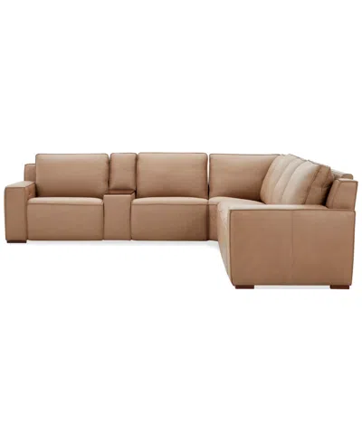 Macy's Aspen 3pm 7-piece Leather Sectional Sofa Set (laf Recliner, Raf Recliner, 2 Armless Recliner, 2 Arml In Brown