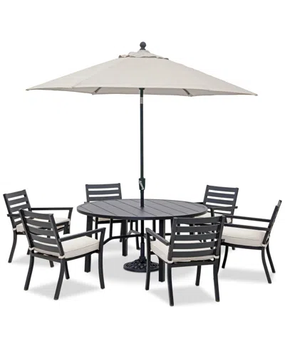 Macy's Astaire Outdoor 7-pc Dining Set (60" Round Table + 6 Dining Chairs), Created For  In Pearl White