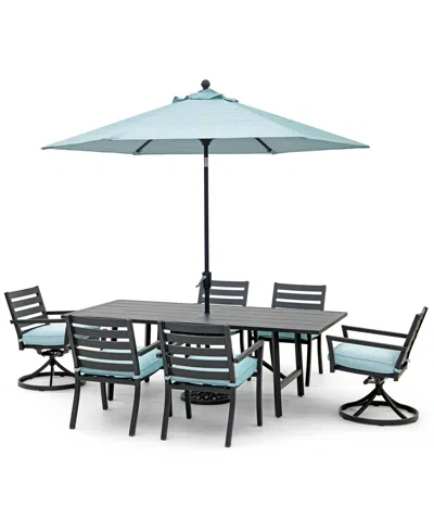 Macy's Astaire Outdoor 7-pc Dining Set (84x42" Table + 4 Dining Chairs + 2 Swivel Chairs), Created For Macy In Spa Light Blue