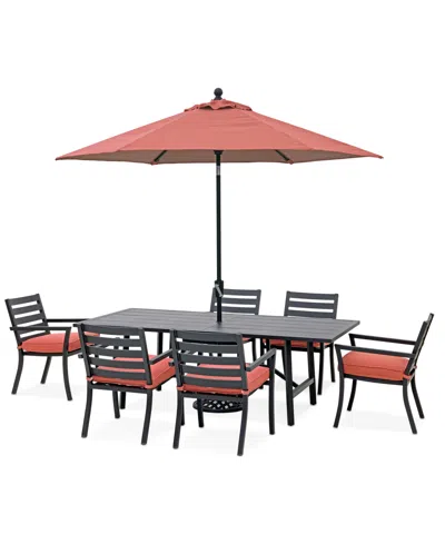 Macy's Astaire Outdoor 7-pc Dining Set (84x42" Table + 6 Dining Chairs), Created For  In Peony Brick Red