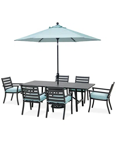 Macy's Astaire Outdoor 7-pc Dining Set (84x42" Table + 6 Dining Chairs), Created For  In Spa Light Blue