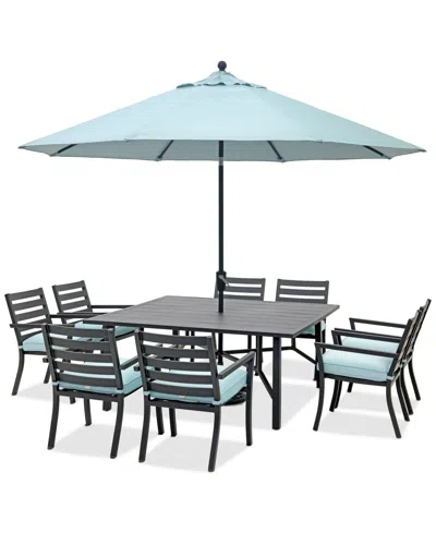 Macy's Astaire Outdoor 9-pc Dining Set (64" Square Table + 8 Dining Chairs), Created For  In Spa Light Blue