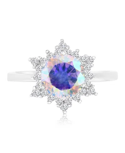 Macy's Aurora Borealis (3.39 Ct. T.w.) & Cubic Zirconia (3.392 Ct. T.w.) Halo Solitaire Engagement Ring In Sterling Silver