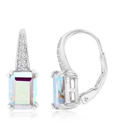 Macy's Aurora Borealis & Cubic Zirconia (4.236 Ct. T.w.) Emerald-cut Earrings In Silver